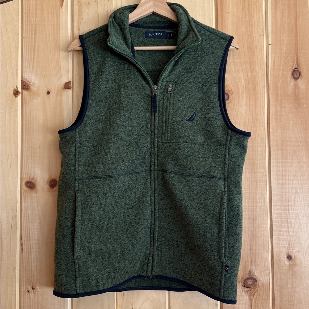Nautica Forest Green Sweater Fleece Full Zip Vest - Men’s Small NWOT